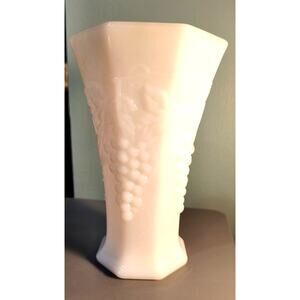 846. Vintage Milk Glass Vase Grapes Motif